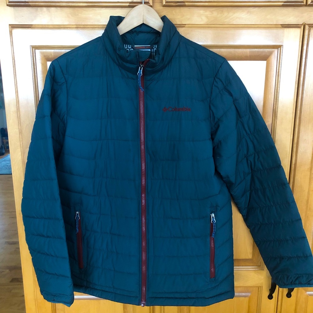 Teal lightweight down jacket with heat fabric lining